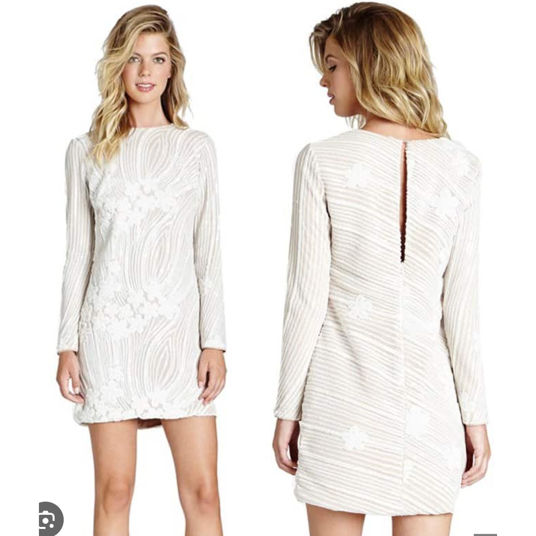 Dress The Population Cream Textured Midi Dress